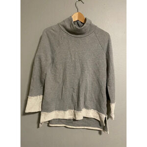 Garnet Hill Womens Sweater Medium Gray Terry Organic Cotton Mock Neck Oversized